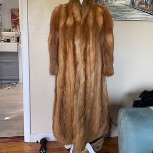 Full length red fox coat with hood